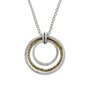 Estate Silpada Sterling Silver Brass Double Circle Pendant Necklace 16" N2296